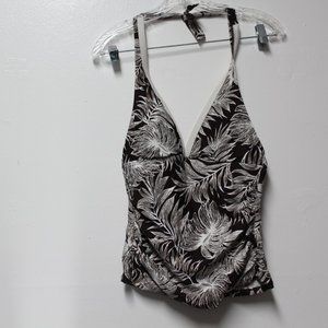 Nautica brown/white palm leaves halter swim top size 8 Pool
